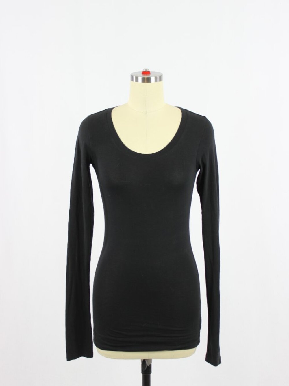 THEORY Black Cotton Jersey Fitted Long Sleeve Crew Neck T-Shirt, Size P/TP